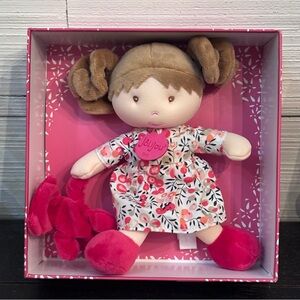 JoLijou Paris Demoiselle Plush My First Doll Pink Dress Brown Hair Bear NEW